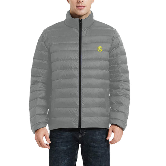 Yellow Logo Men's Stand Collar Padded Jacket (Model H41)
