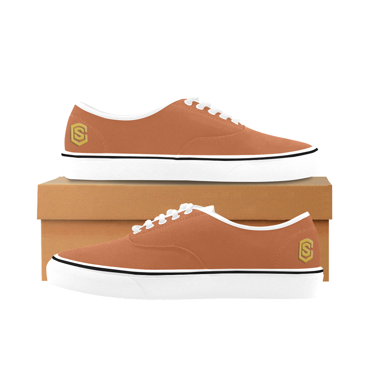 gold logo Classic Women's Canvas Low Top Shoes (Model E001-4)