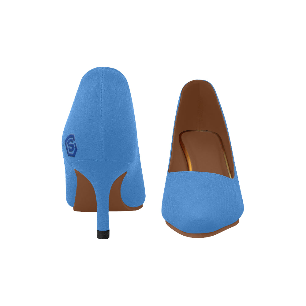PURPLE Women's Pointed Toe Low Heel Pumps  blue log Women's Pointed Toe Low Heel Pumps (Model 053)