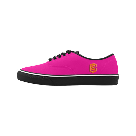 orange logo Classic Men's Canvas Low Top Shoes/Large (Model E001-4)