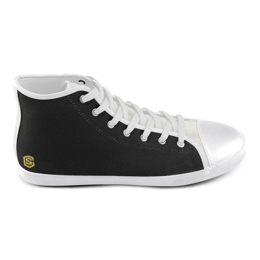 WHITE CANVAS KID SHOES gold logo High Top Canvas Kid's Shoes (Model 002)