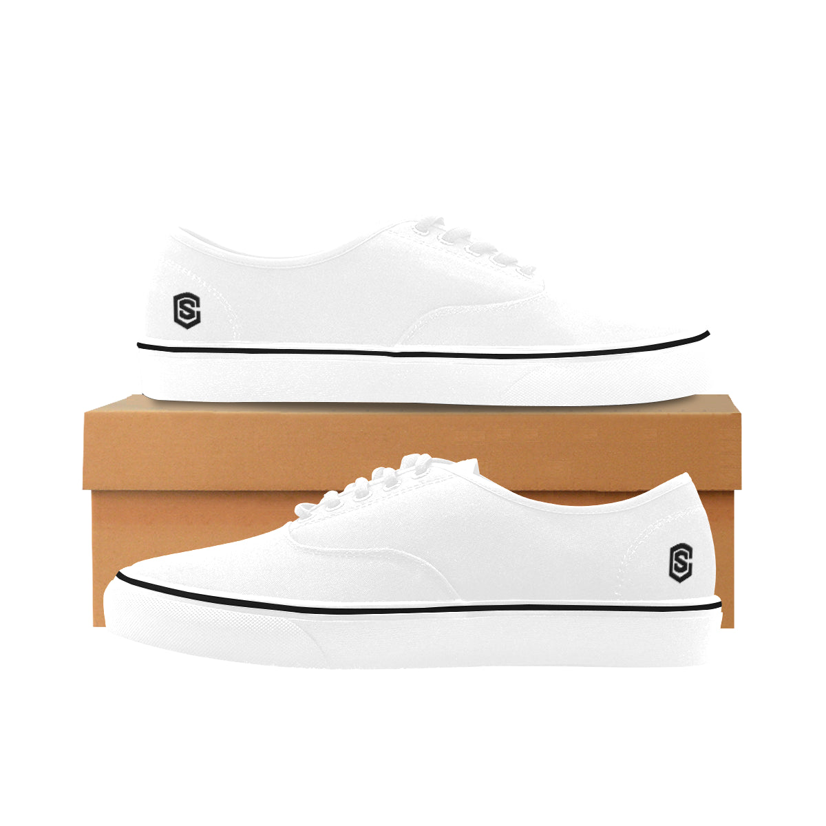 black logo Classic Women's Canvas Low Top Shoes (Model E001-4)