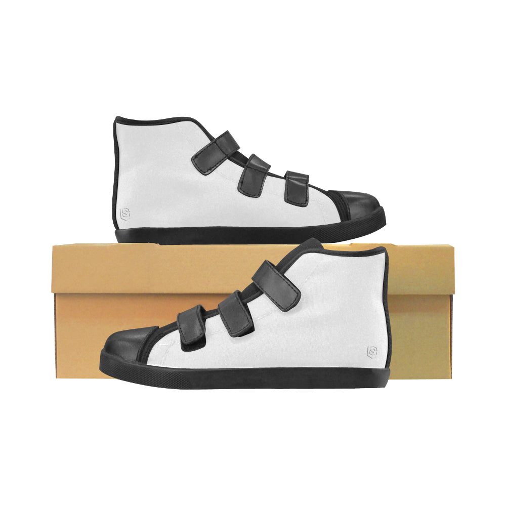GRAY CANVAS KID SHOES white logo Velcro High Top Canvas Kid's Shoes (Model 015)