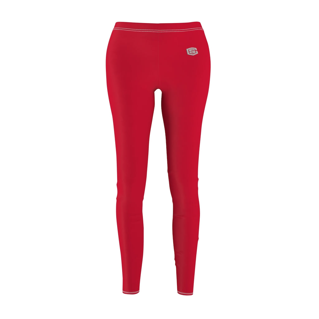 Red Women's Cut & Sew Casual Leggings Silver logo