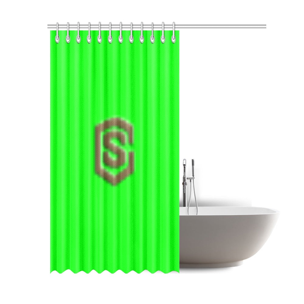 Green Shower Curtain 69"x84" with Brown Logo Shower Curtain 69"x84"