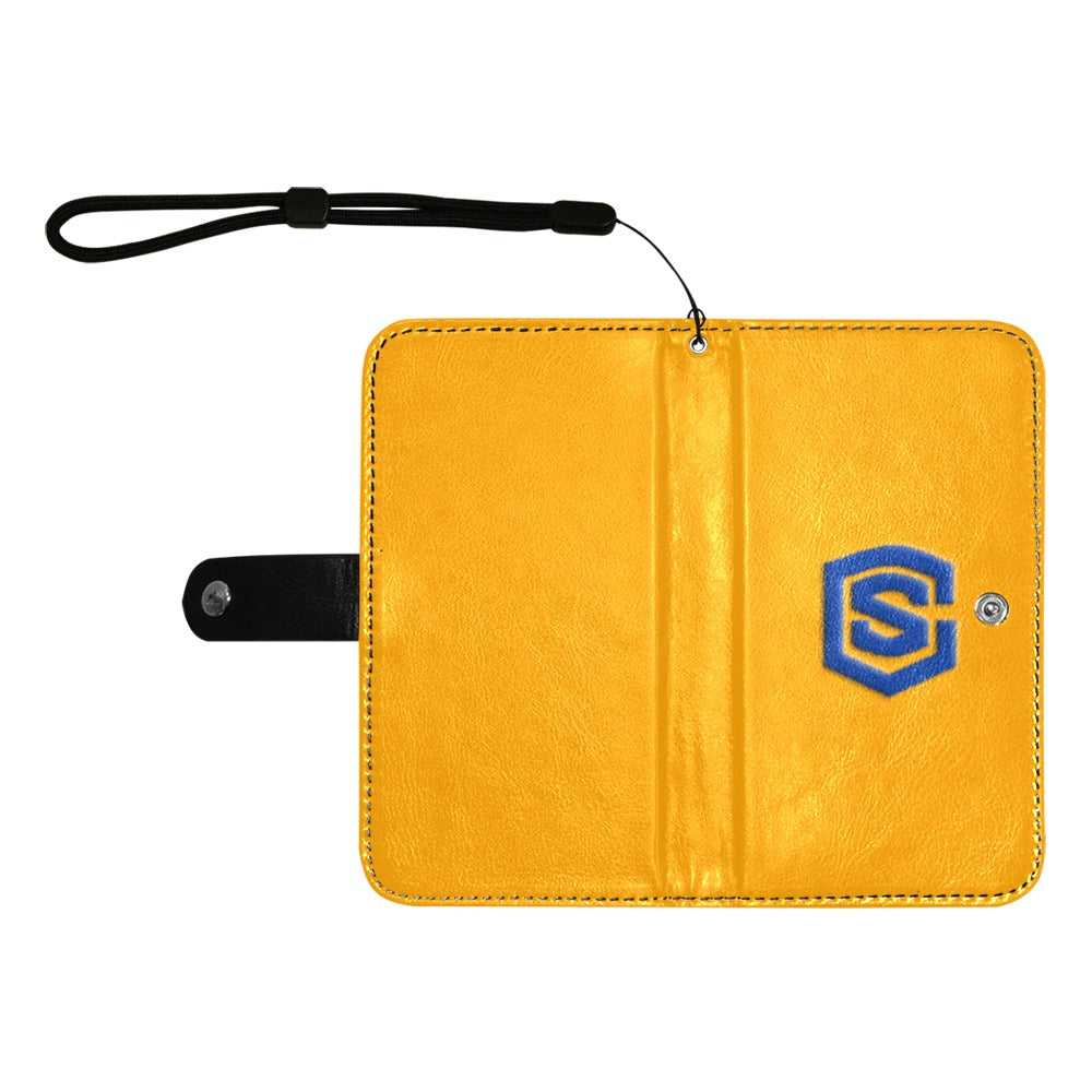 Orange Flip Leather Purse for Mobile Phone(Model1703)(Large) with Blue Logo Flip Leather Purse for Mobile Phone(Model1703)(Large)