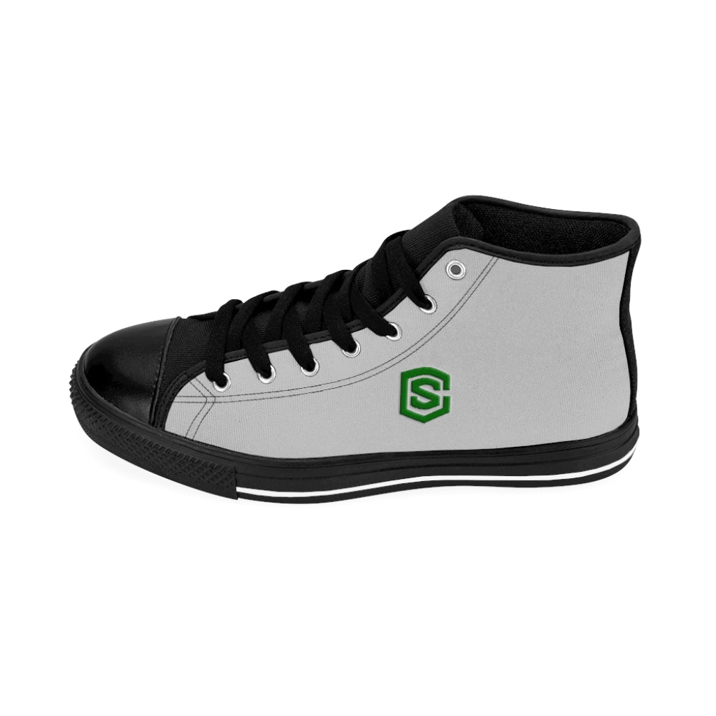 grey Men's High-top Sneakers - green logo
