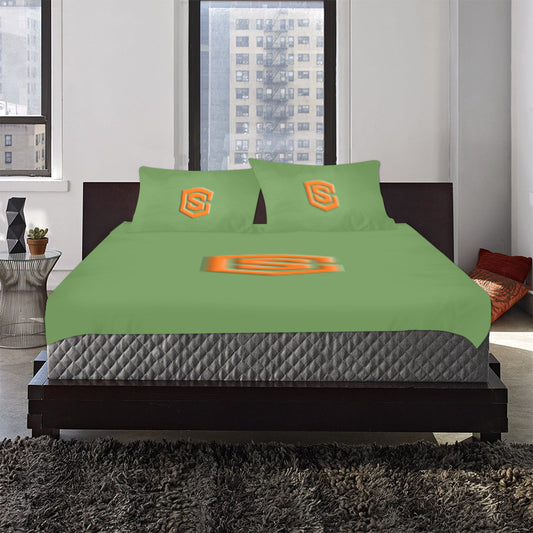 Green Duvet Cover Orange Logo 3-Piece Bedding Set (1 Duvet Cover 86"x70"; 2 Pillowcases 20"x30")(One Side)