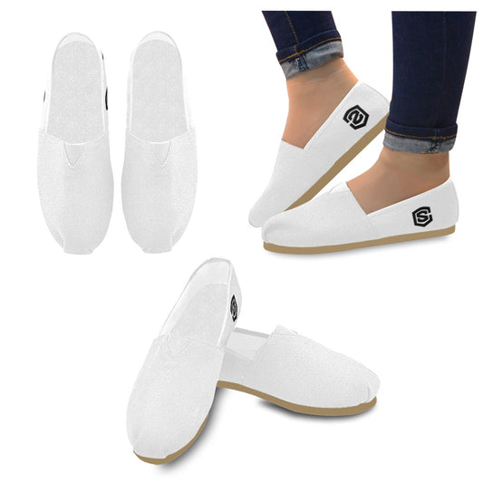 WHITE casual shoes for women WITH BLACK LOGO Casual Canvas Women's Shoes (Model 004) (Designs are mirrored)