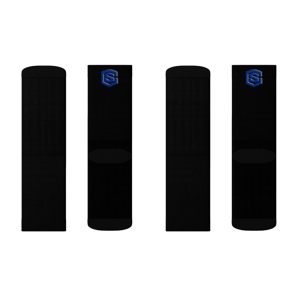 Black Sublimation Socks Blue Logo
