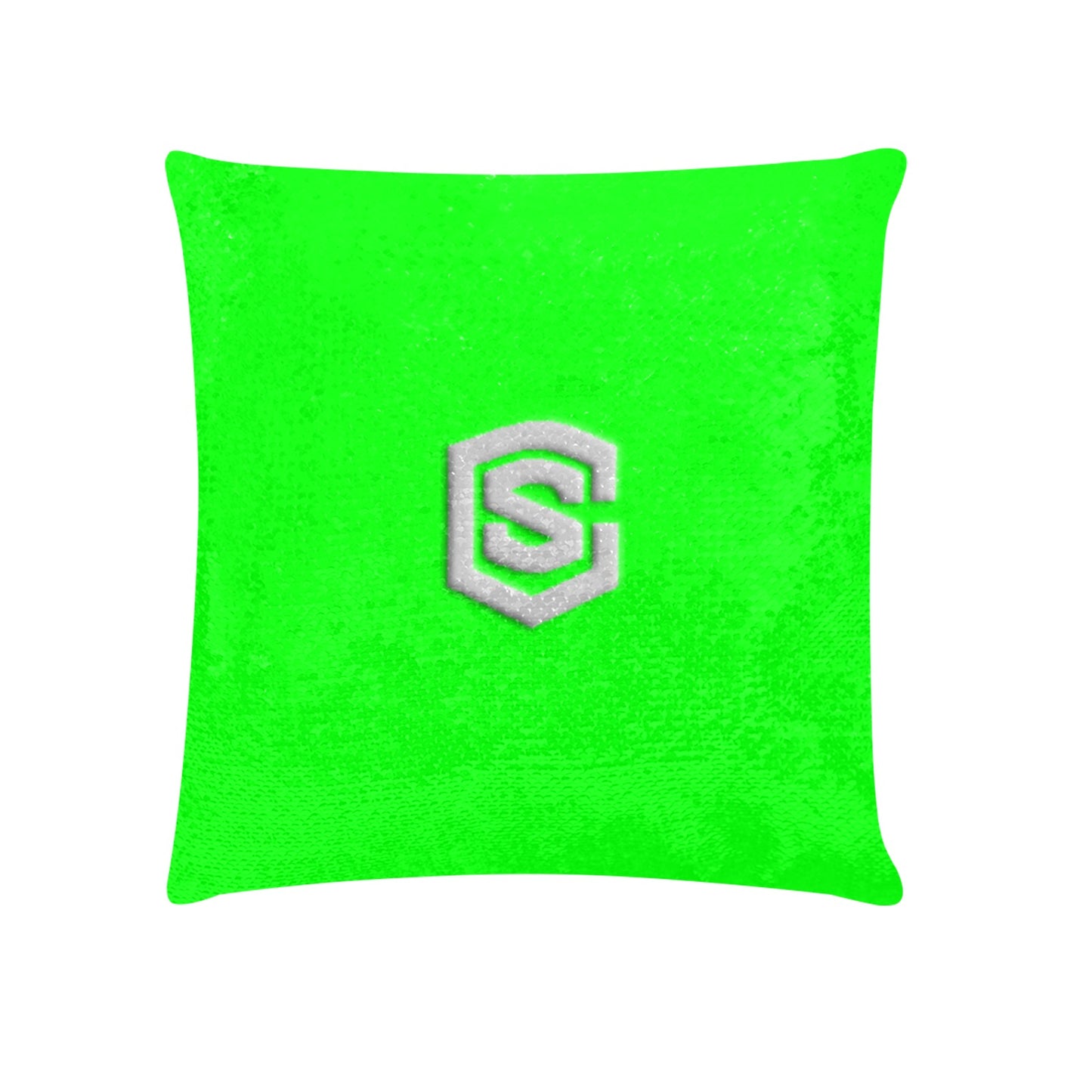 Green Custom Sequin Pillow with Silver Logo Custom Sequin Pillow Case 18"x18"