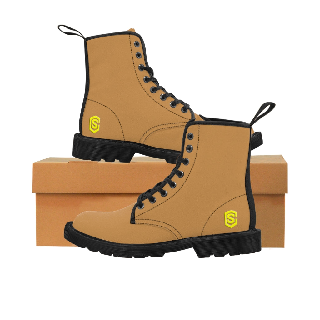 Brown Men's Canvas Boots Yellow Logo