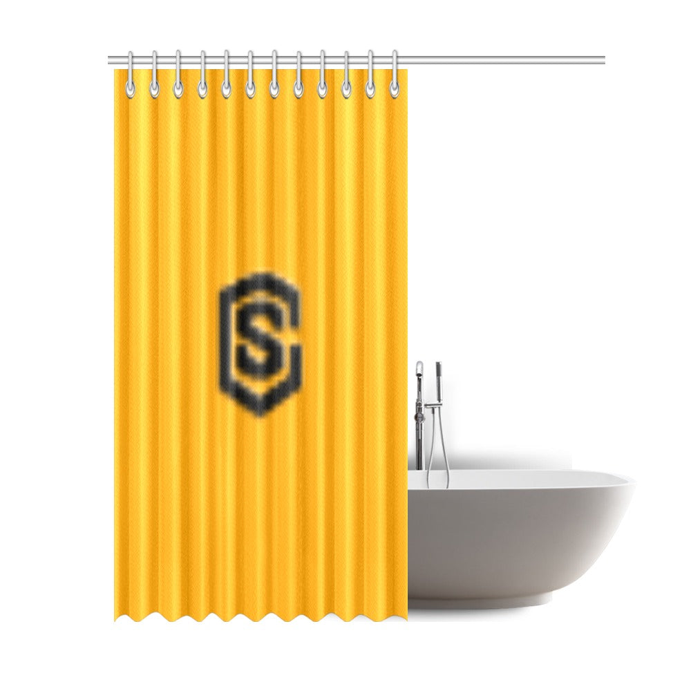 Orange Shower Curtain 69"x84" with Black Logo Shower Curtain 69"x84"