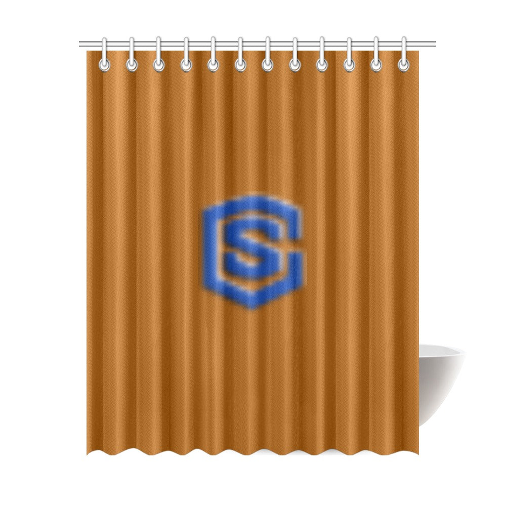 Brown Shower Curtain 69"x84" with Blue Logo Shower Curtain 69"x84"