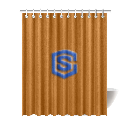 Brown Shower Curtain 69"x84" with Blue Logo Shower Curtain 69"x84"