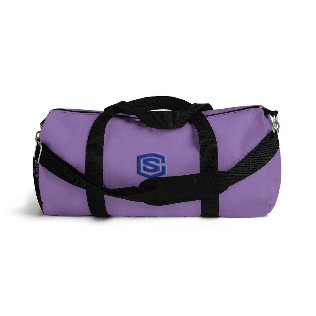 Purple Duffel Bag Blue Logo