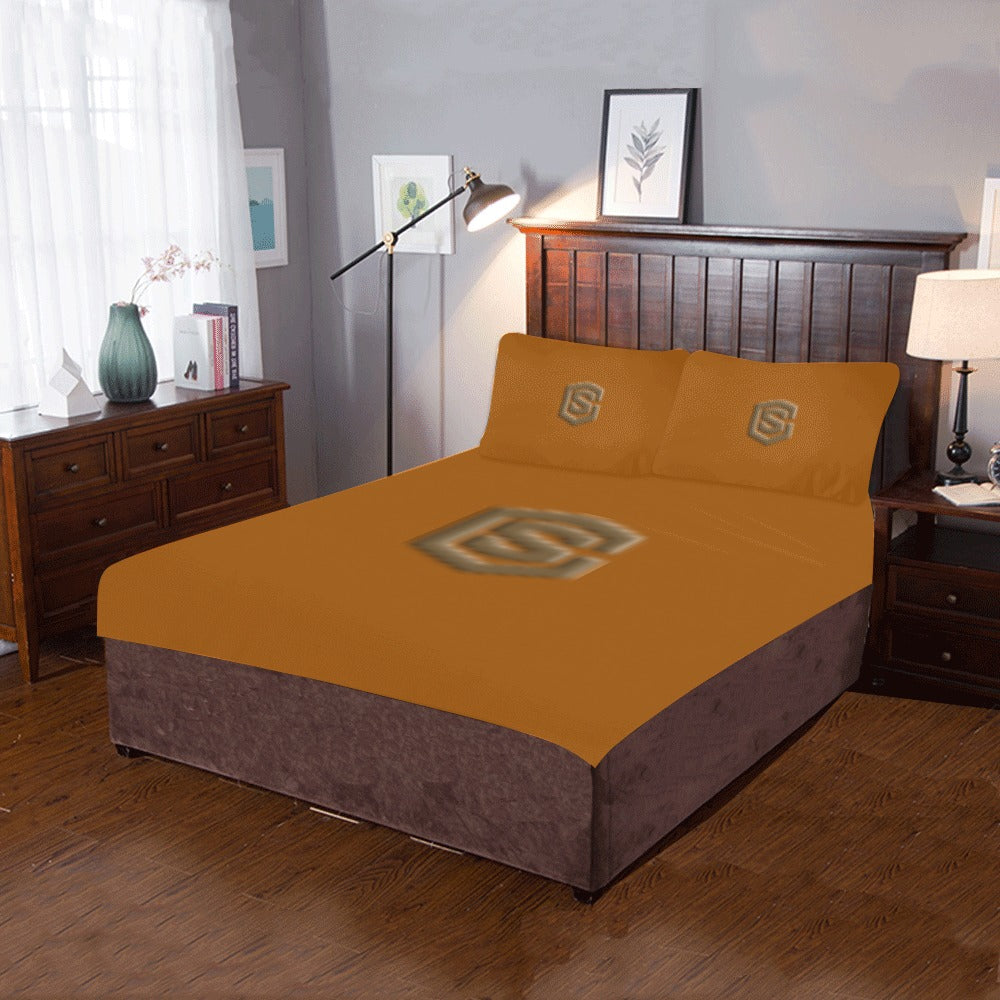 Brown 3-Piece Bedding Set (1 Duvet Cover 86"x70"; 2 Pillowcases 20"x30")(One Side) wtih Brown Logo 3-Piece Bedding Set (1 Duvet Cover 86"x70"; 2 Pillowcases 20"x30")(One Side)