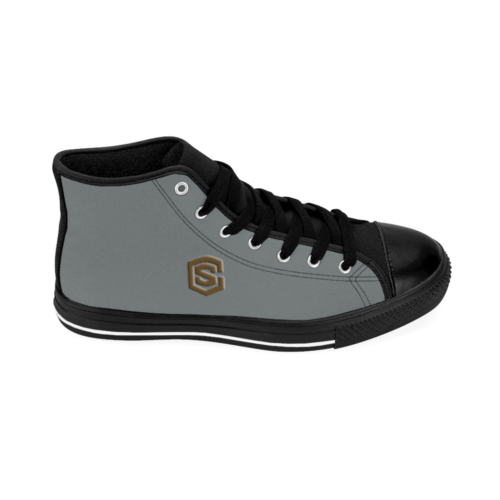grey Men's High-top Sneakers brown logo