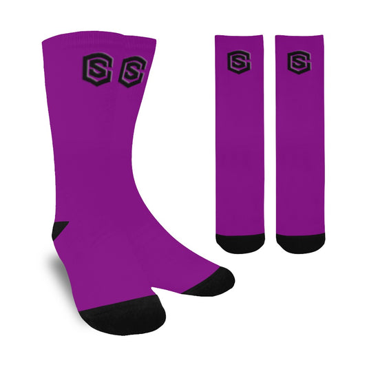 Purple Sublimated Crew Socks (Made In USA) with Black Logo Sublimated Crew Socks (Made In USA)