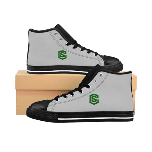 grey Men's High-top Sneakers - green logo