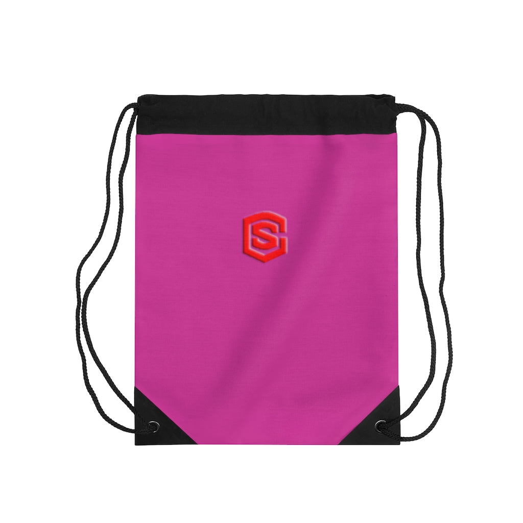Purple Drawstring Bag Red logo
