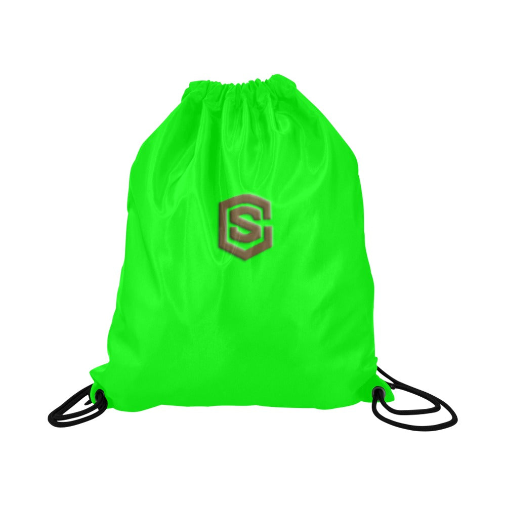 Green Drawstring Bags Large With Brown Logo Drawstring Bags (Model 1604) (Large)
