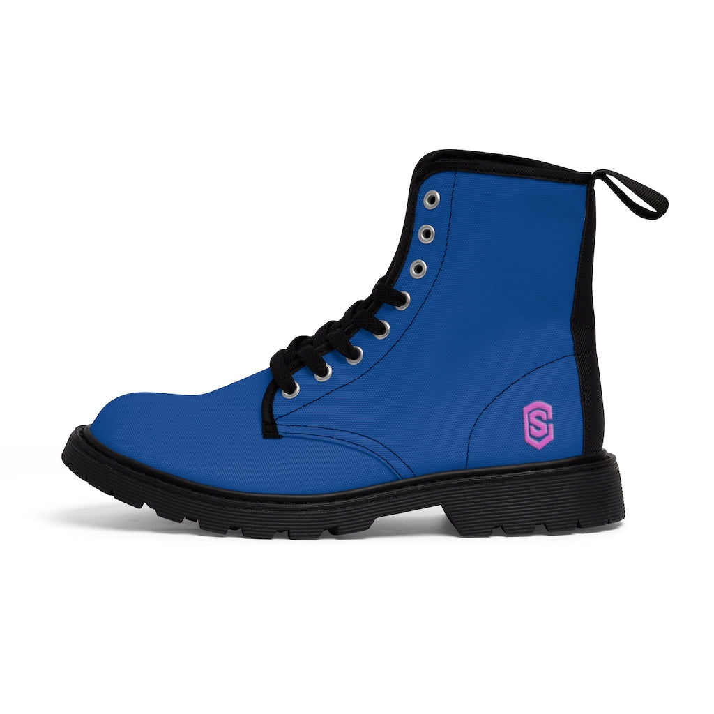 Blue Men's Canvas Boots Pink Logo