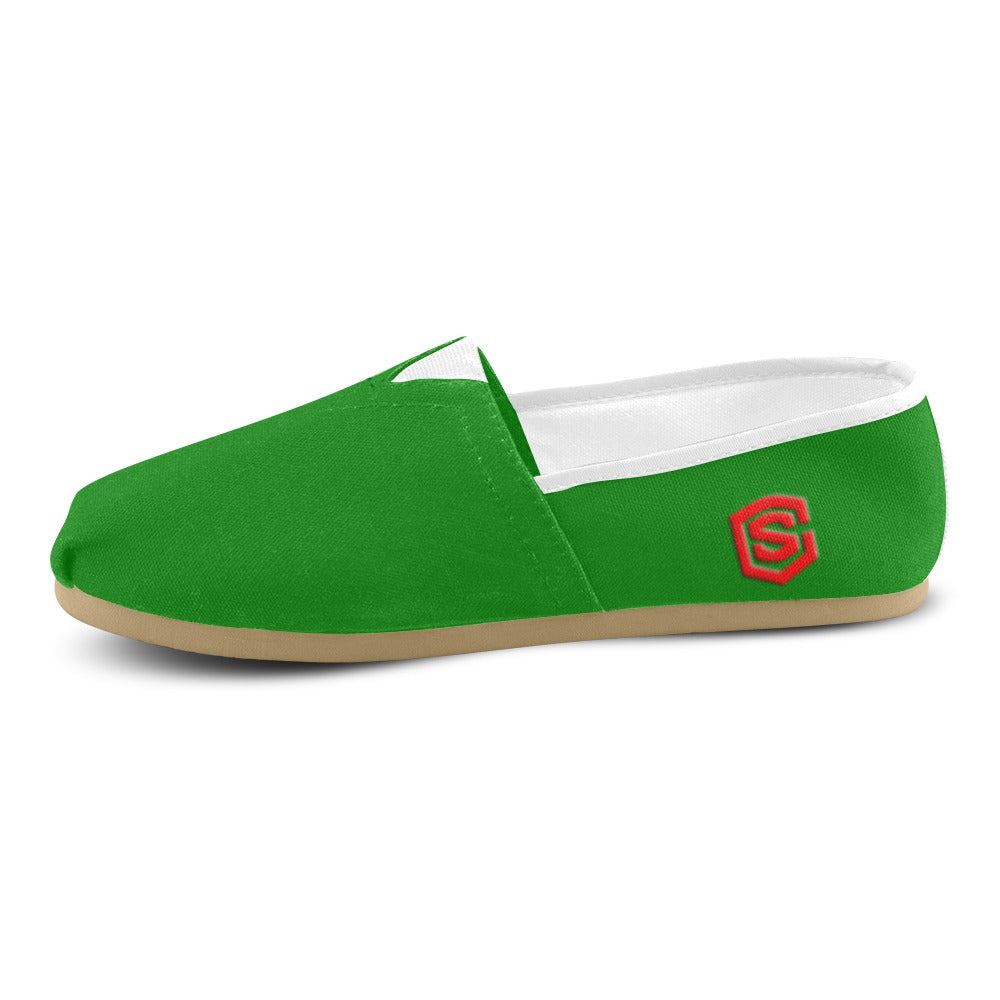 GREEN casual shoes for women WITH RED LOGO Casual Canvas Women's Shoes (Model 004) (Designs are mirrored)