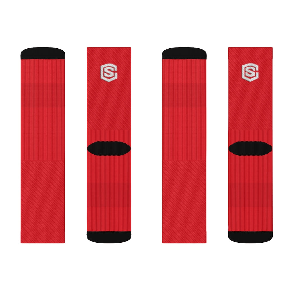 Red Sublimation Socks White Logo