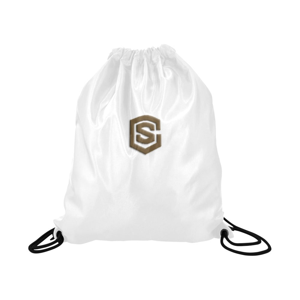 White Drawstring Bags Large With Brown Logo Drawstring Bags (Model 1604) (Large)