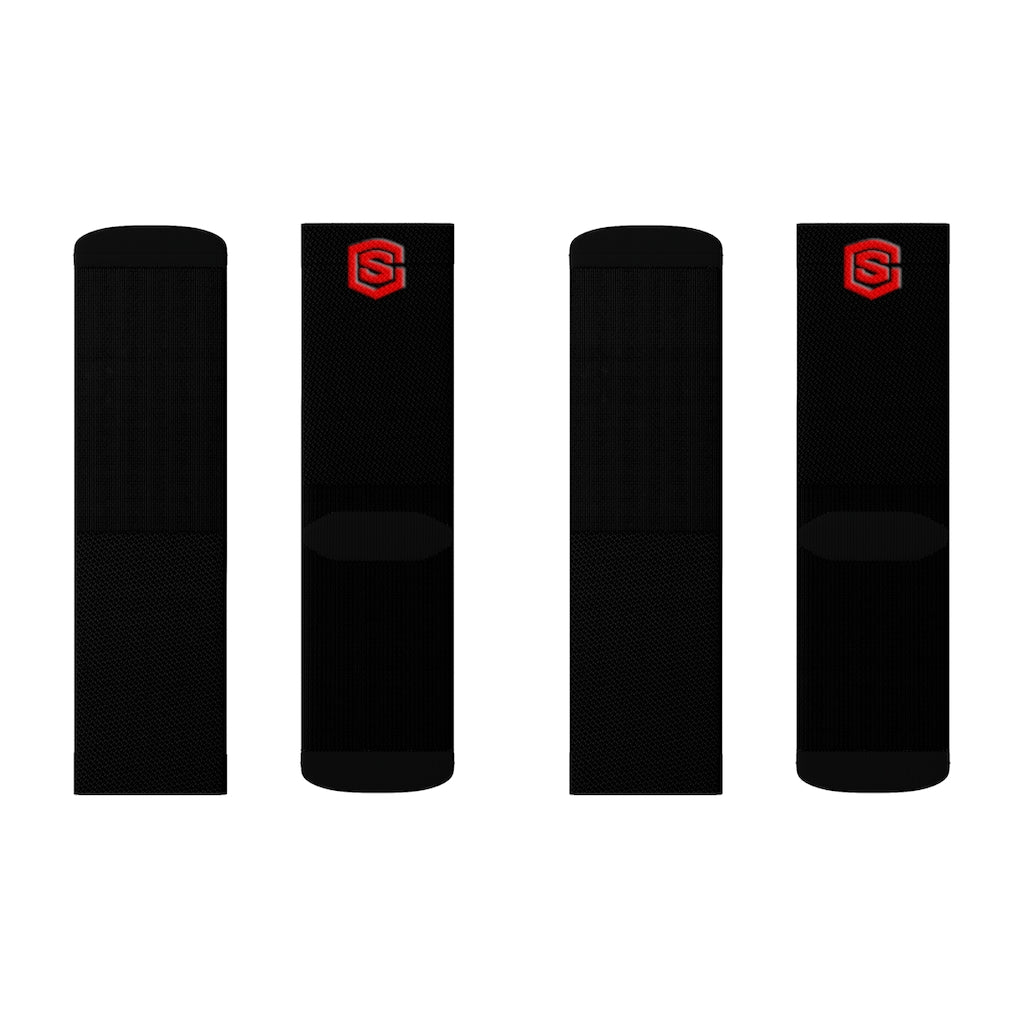 Black Sublimation Socks Red Logo