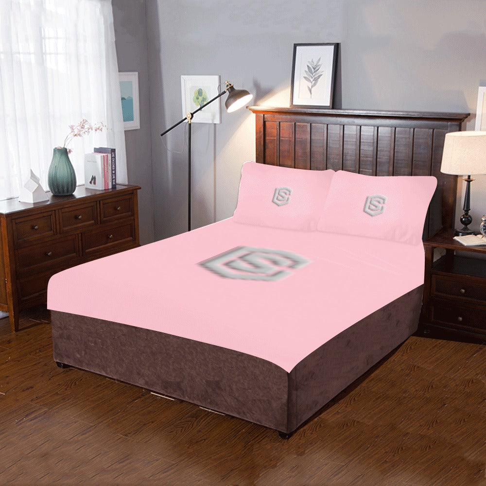 Pink 3-Piece Bedding Set (1 Duvet Cover 86"x70"; 2 Pillowcases 20"x30")(One Side) wtih Silver Logo 3-Piece Bedding Set (1 Duvet Cover 86"x70"; 2 Pillowcases 20"x30")(One Side)