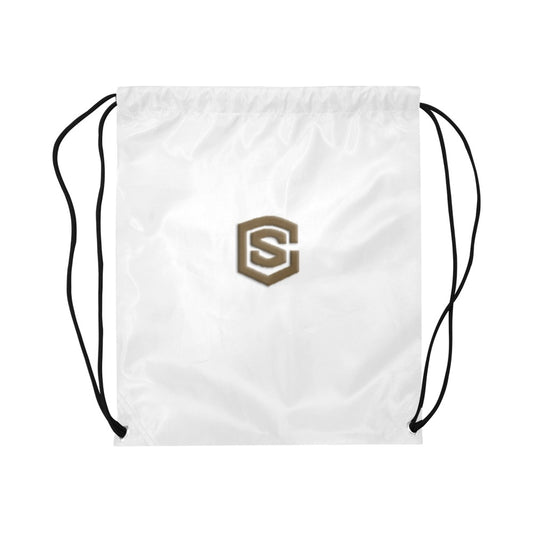 White Drawstring Bags Large With Brown Logo Drawstring Bags (Model 1604) (Large)