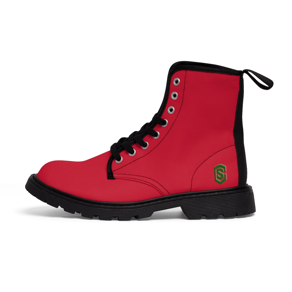 Red Men's Canvas Boots Green Logo