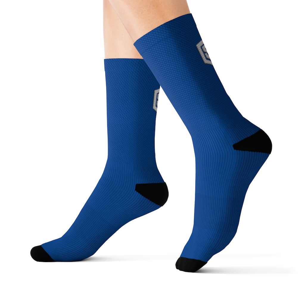 Blue Sublimation Socks White Logo