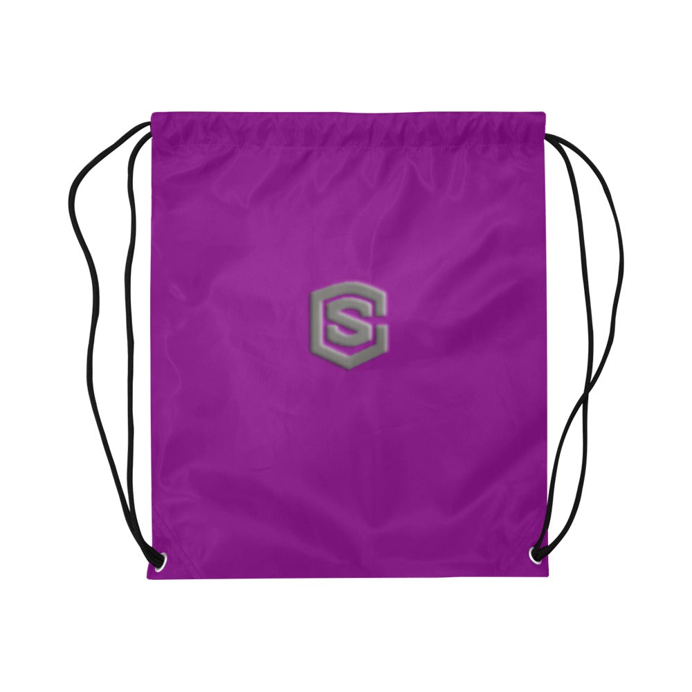 Purple Drawstring Bags Large With Grey Logo Drawstring Bags (Model 1604) (Large)