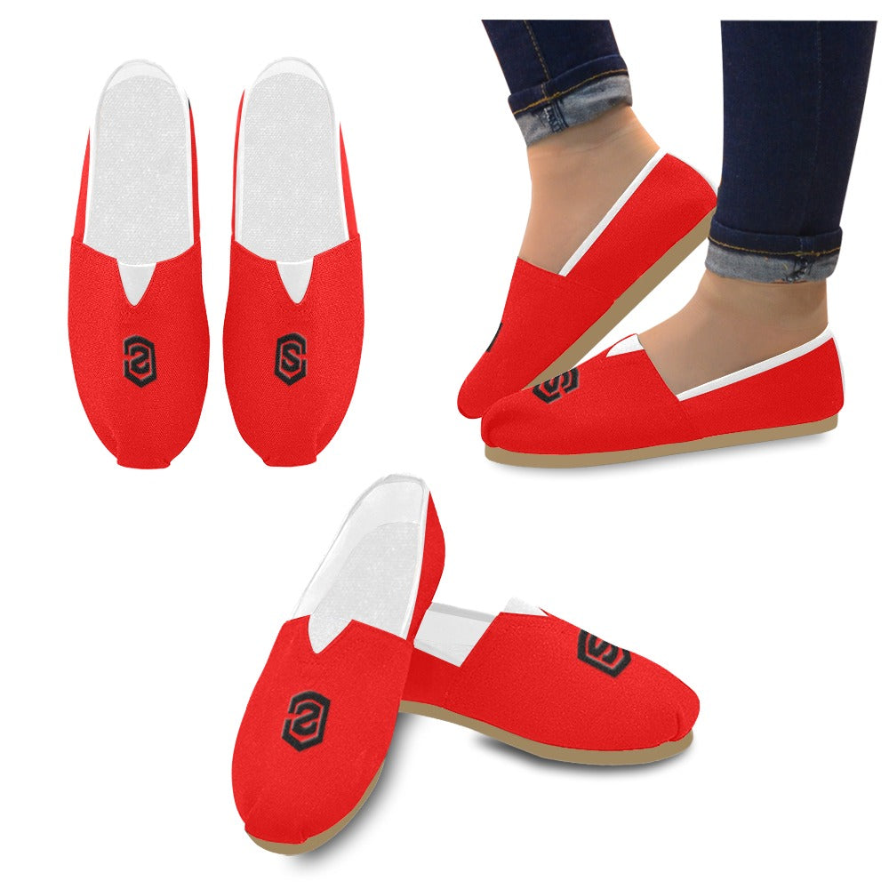 RED Casual Canvas Women's WITH BLACK LOGO Casual Canvas Women's Shoes (Model 004) (Designs are mirrored)
