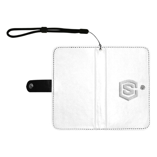 White Flip Leather Purse for Mobile Phone(Model1703)(Large) with Silver Logo Flip Leather Purse for Mobile Phone(Model1703)(Large)