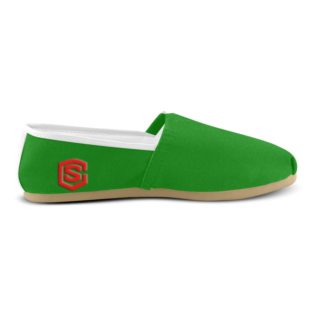 GREEN casual shoes for women WITH RED LOGO Casual Canvas Women's Shoes (Model 004) (Designs are mirrored)