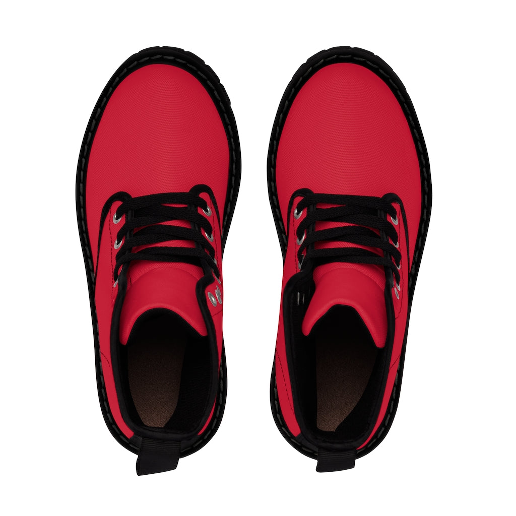Red Men's Canvas Boots Blue Logo