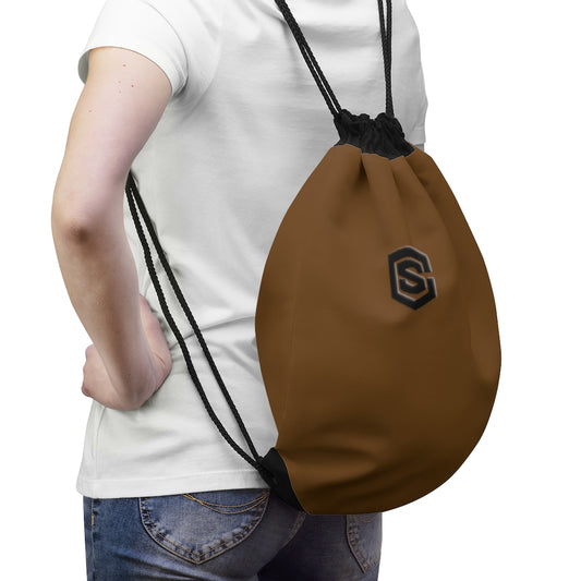 Brown Drawstring Bag Black logo