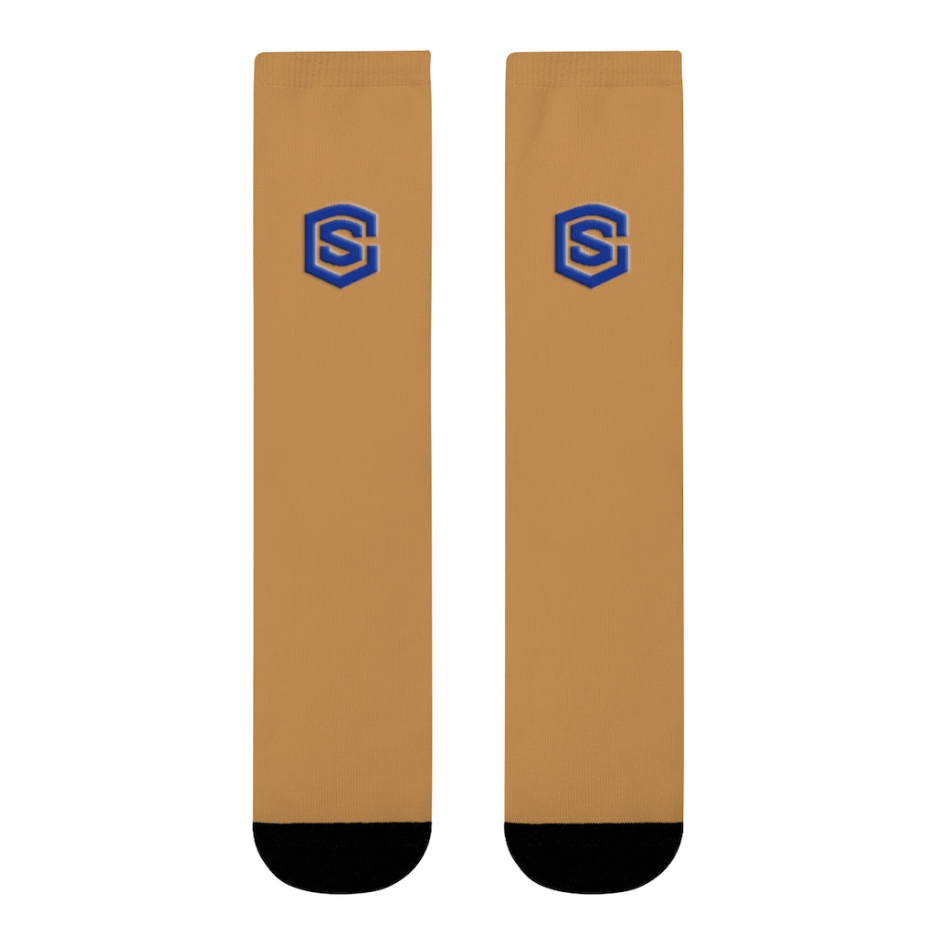 brown Sublimation Crew Socks (EU) Blue Logo