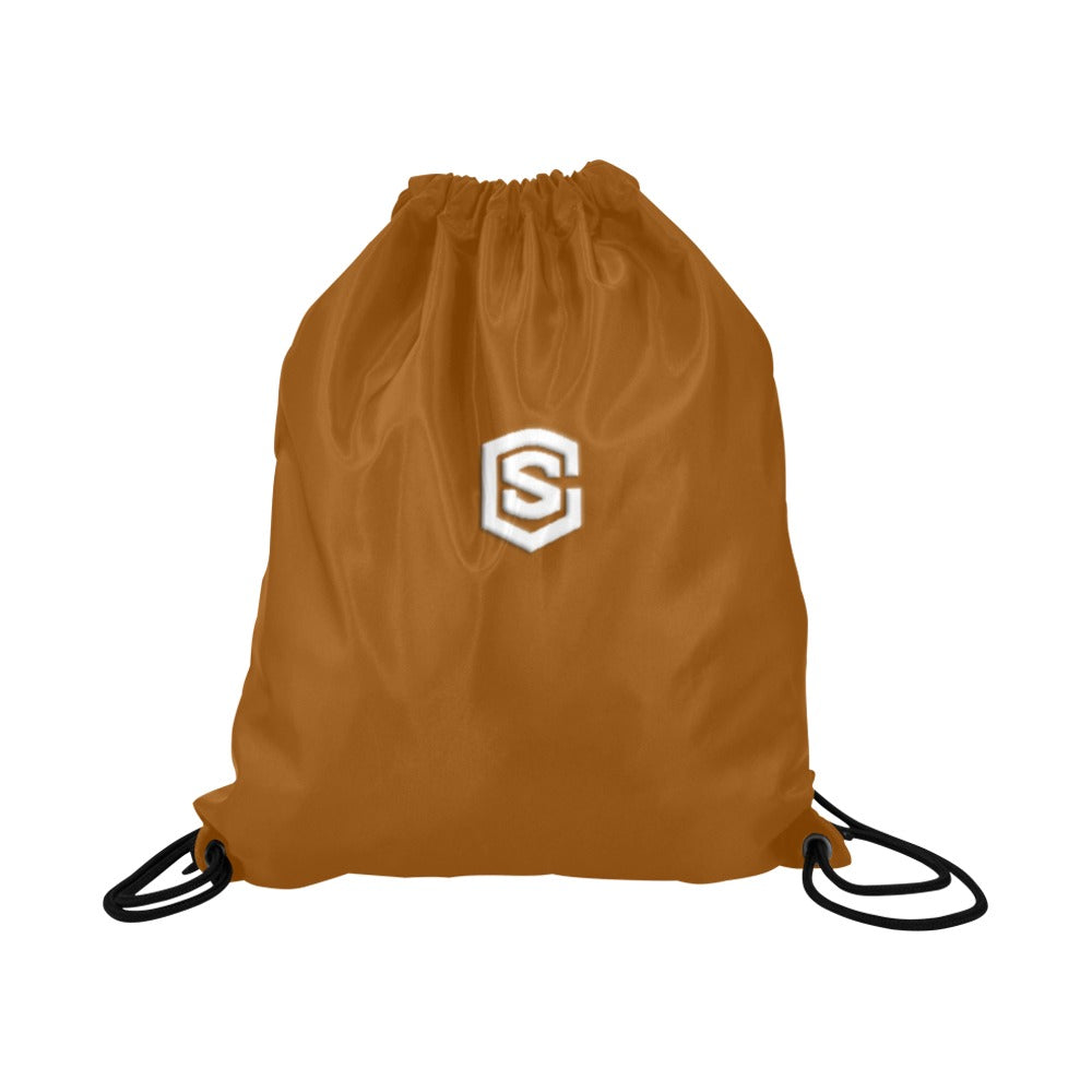 Brown Drawstring Bags Large With White Logo Drawstring Bags (Model 1604) (Large)