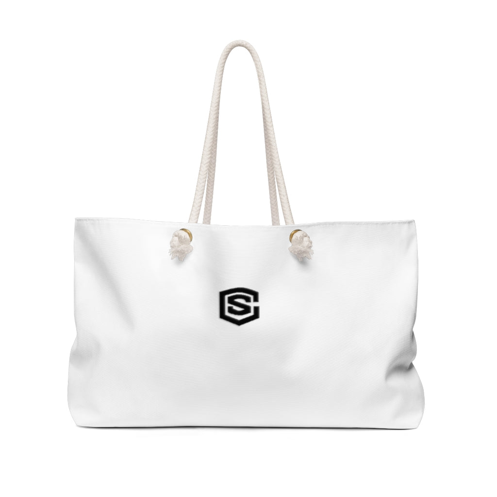 White Weekender Bag Black Logo
