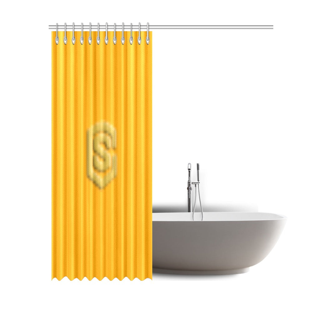 Orange Shower Curtain 69"x84" with Gold Logo Shower Curtain 69"x84"