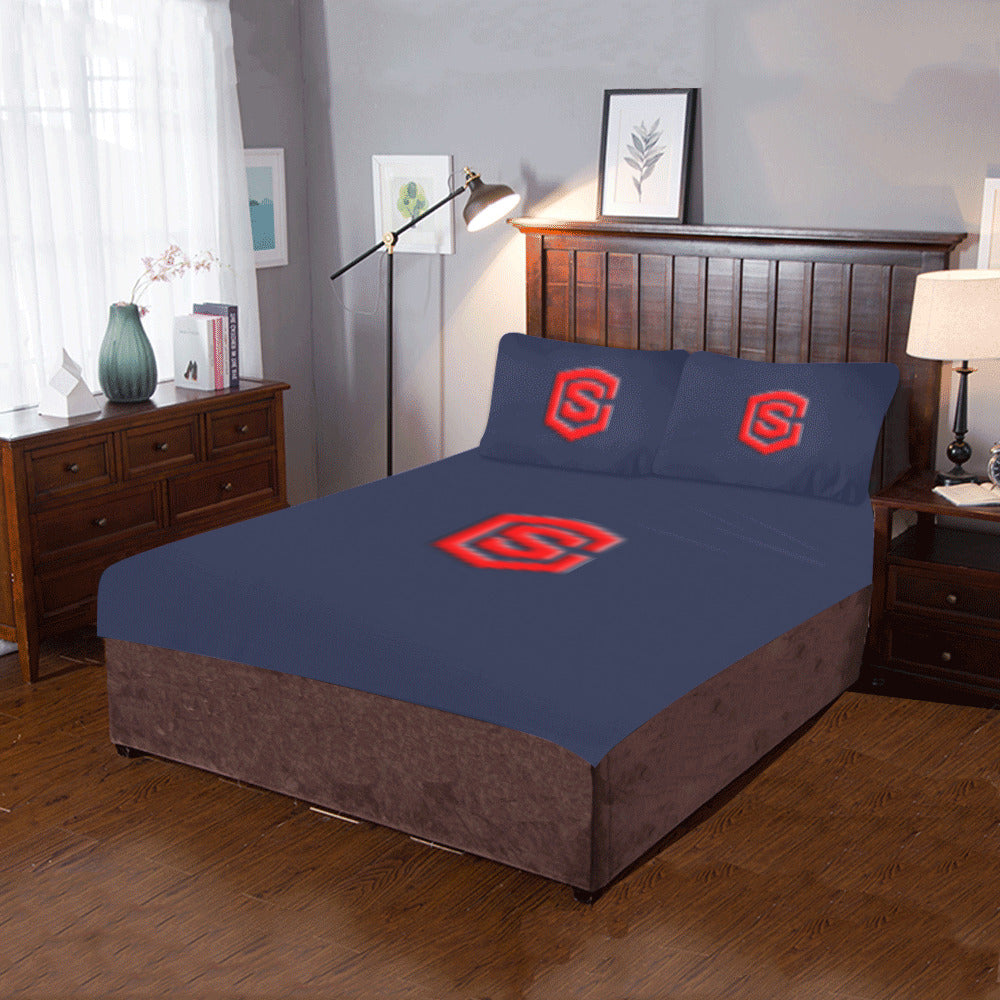 Blue Duvet Cover Red Logo 3-Piece Bedding Set (1 Duvet Cover 86"x70"; 2 Pillowcases 20"x30")(One Side)