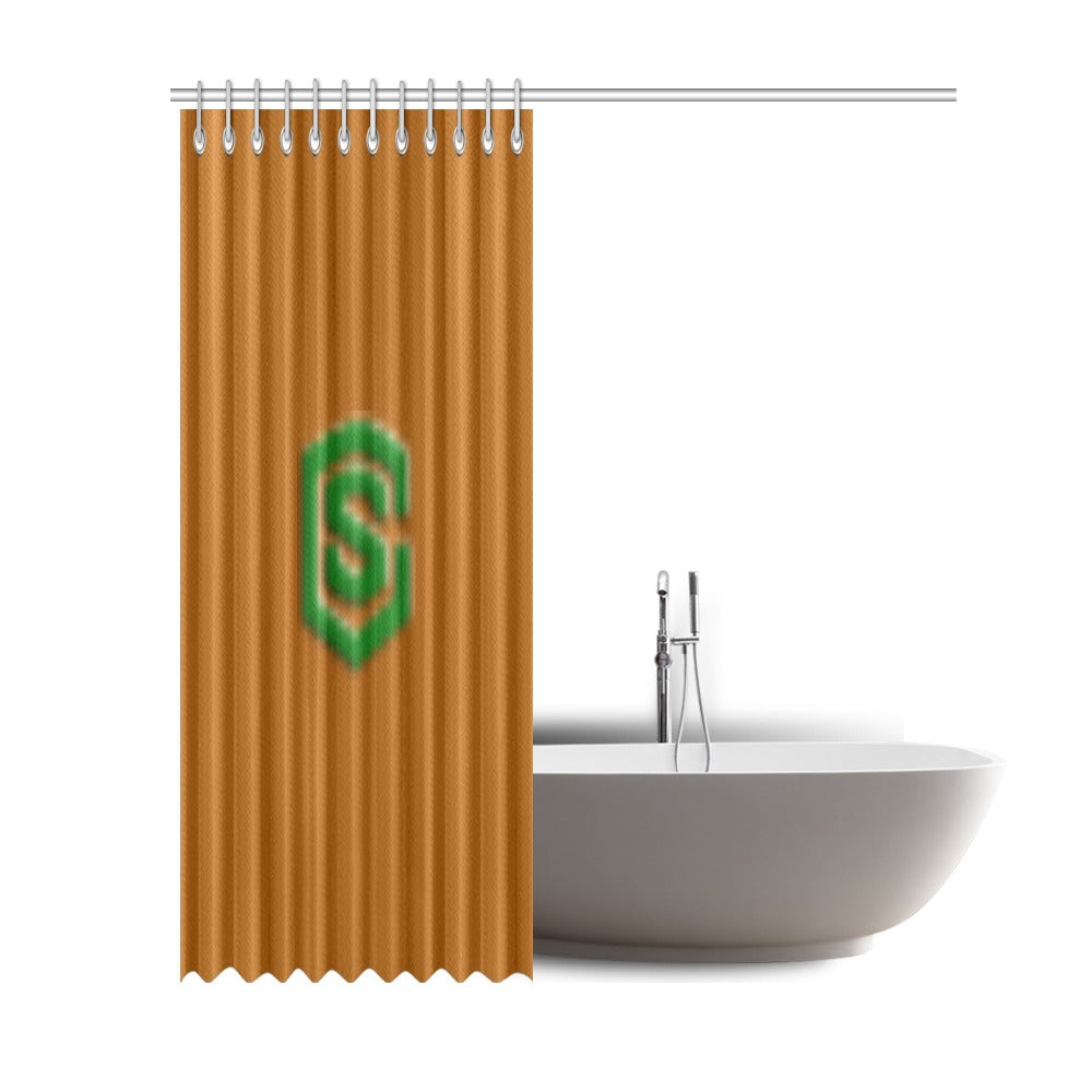 Brown Shower Curtain 69"x84" with Green Logo Shower Curtain 69"x84"