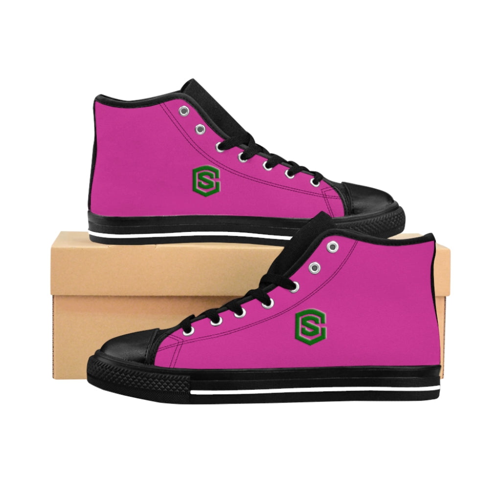 pink Men's High-top Sneakers - green logo