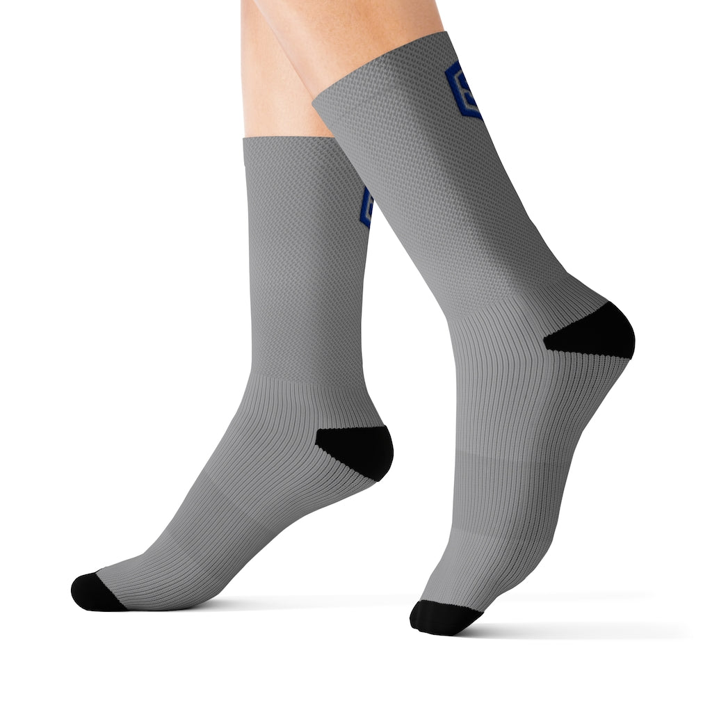 Grey Sublimation Socks Blue Logo