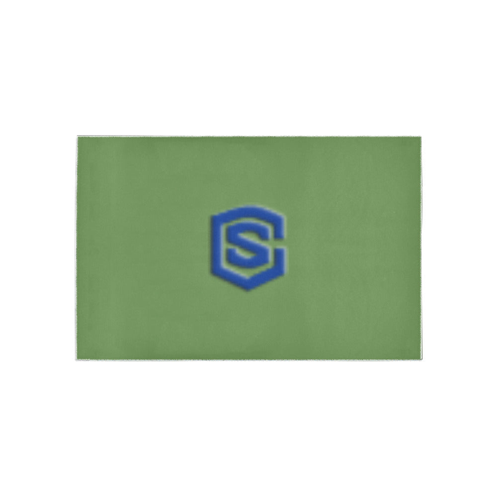 Green Area Rug Blue Logo Area Rug 5' x 3.2'